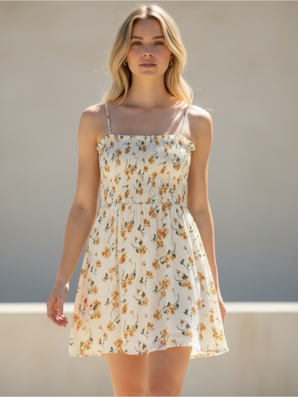 Reformation Floral Smocked Spaghetti Strap Mini Sundress, yellow, Small